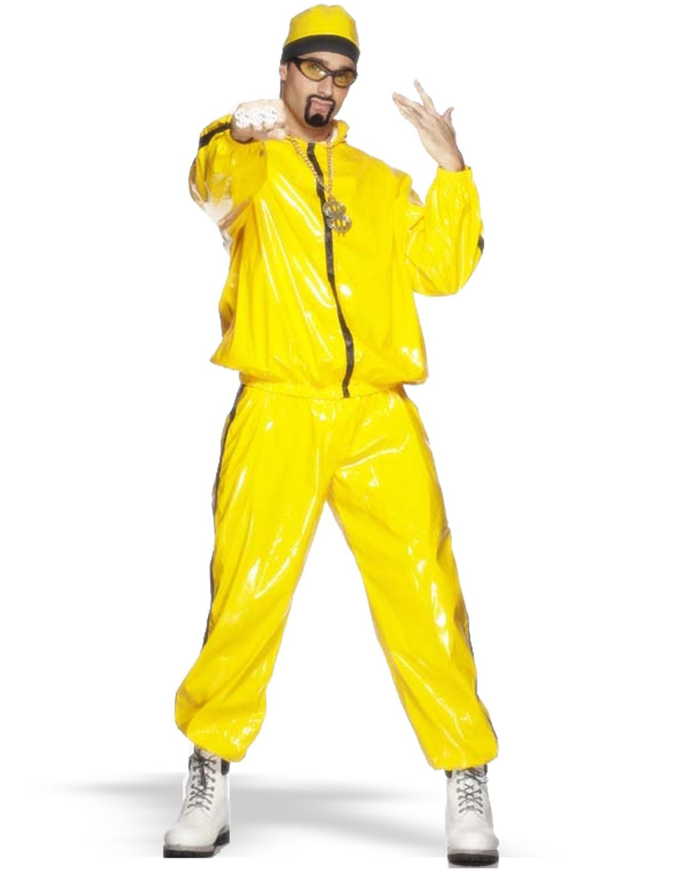 Cl366 Mens Ali G Rapper Suit Yellow Tracksuit 80s Hip Hop Fancy Dress
